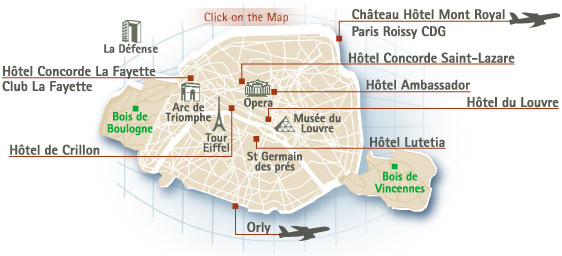 Map of Concorde Hotels in Paris