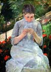 Young Woman Sewing In the Garden