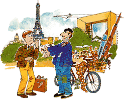 Cartoon - Frenchman greeting tourist