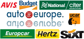 Multiple car rental company logos.
